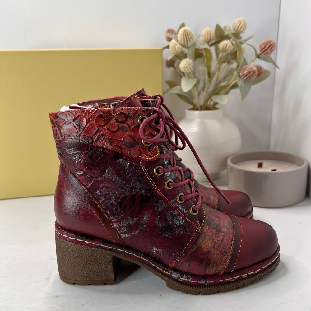L'Artiste by Spring Step Fallinluv Leather Boot Bordeaux Multi Women 4.5-5 NWB
